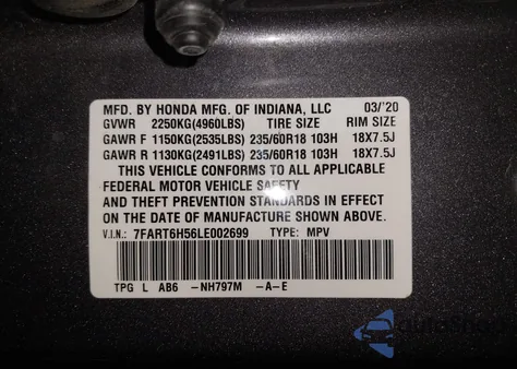 2020 Honda Cr-V Hybrid Ex from USA, damaged, VIN 7FART6H56LE002699